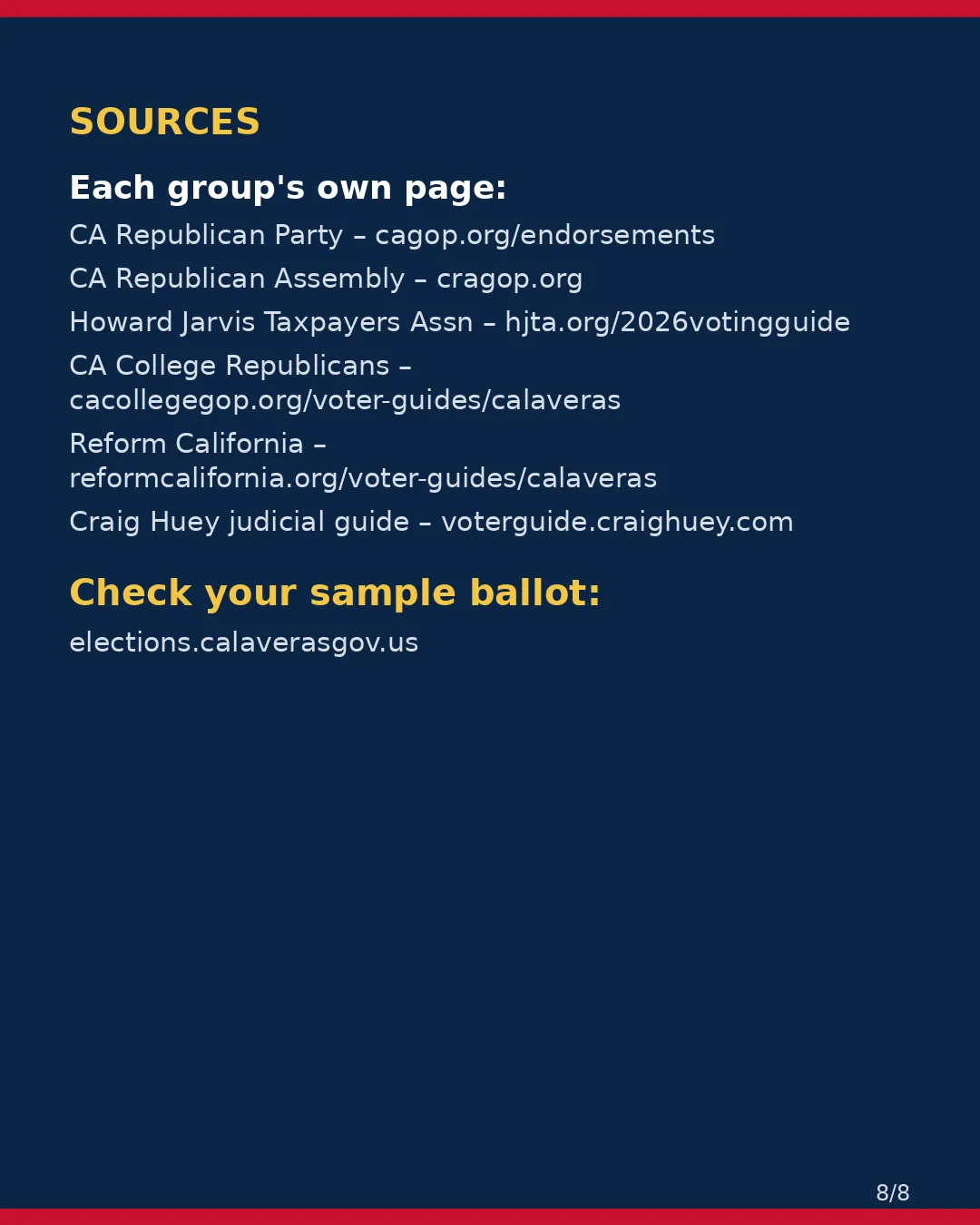 Calaveras County, Nov 3, 2026: where conservative groups stand on your ballot. (8/8)