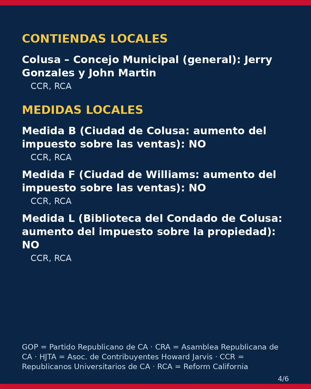 Condado de Colusa, 3 de noviembre de 2026: la postura de los grupos conservadores sobre su boleta. (4/6)