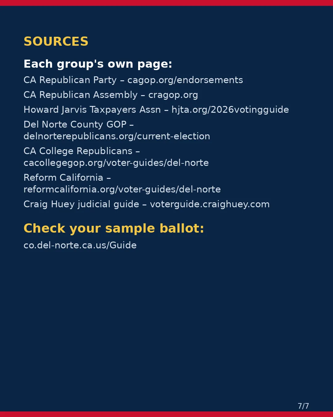 Del Norte County, Nov 3, 2026: where conservative groups stand on your ballot. (7/7)