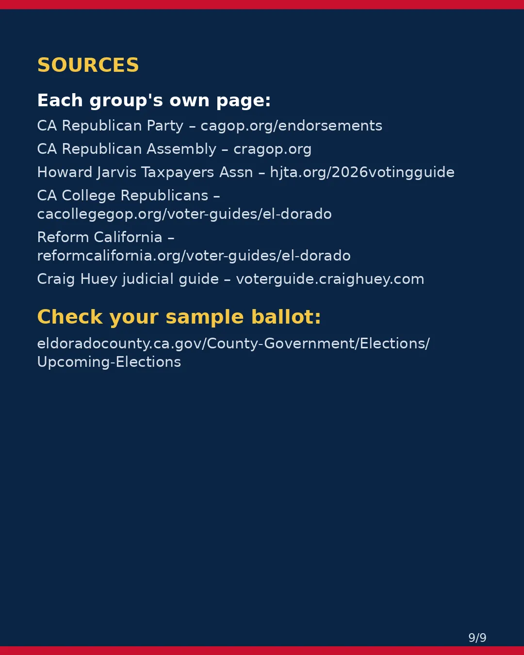 El Dorado County, Nov 3, 2026: where conservative groups stand on your ballot. (9/9)