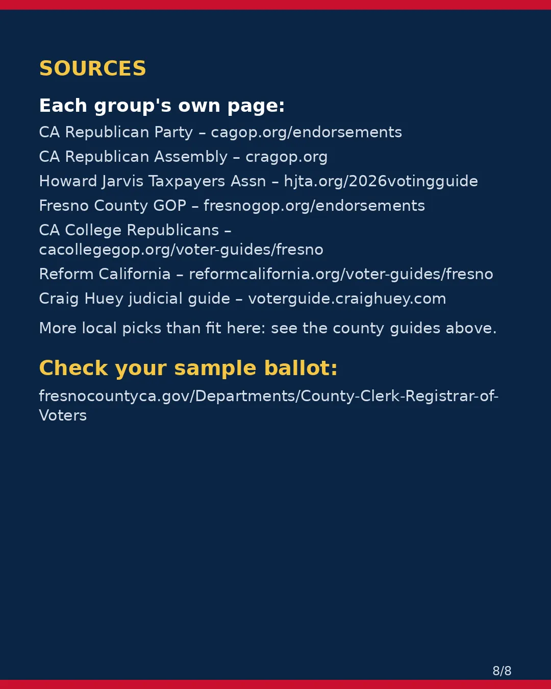 Fresno County, Nov 3, 2026: where conservative groups stand on your ballot. (8/8)