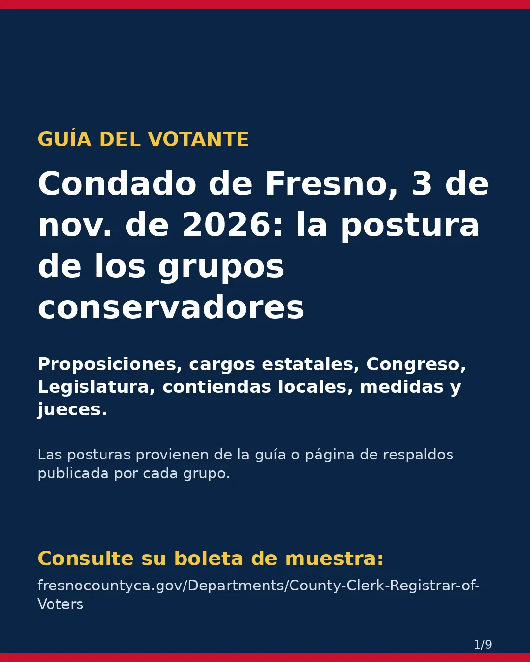 Condado de Fresno, 3 de noviembre de 2026: la postura de los grupos conservadores sobre su boleta. (1/9)