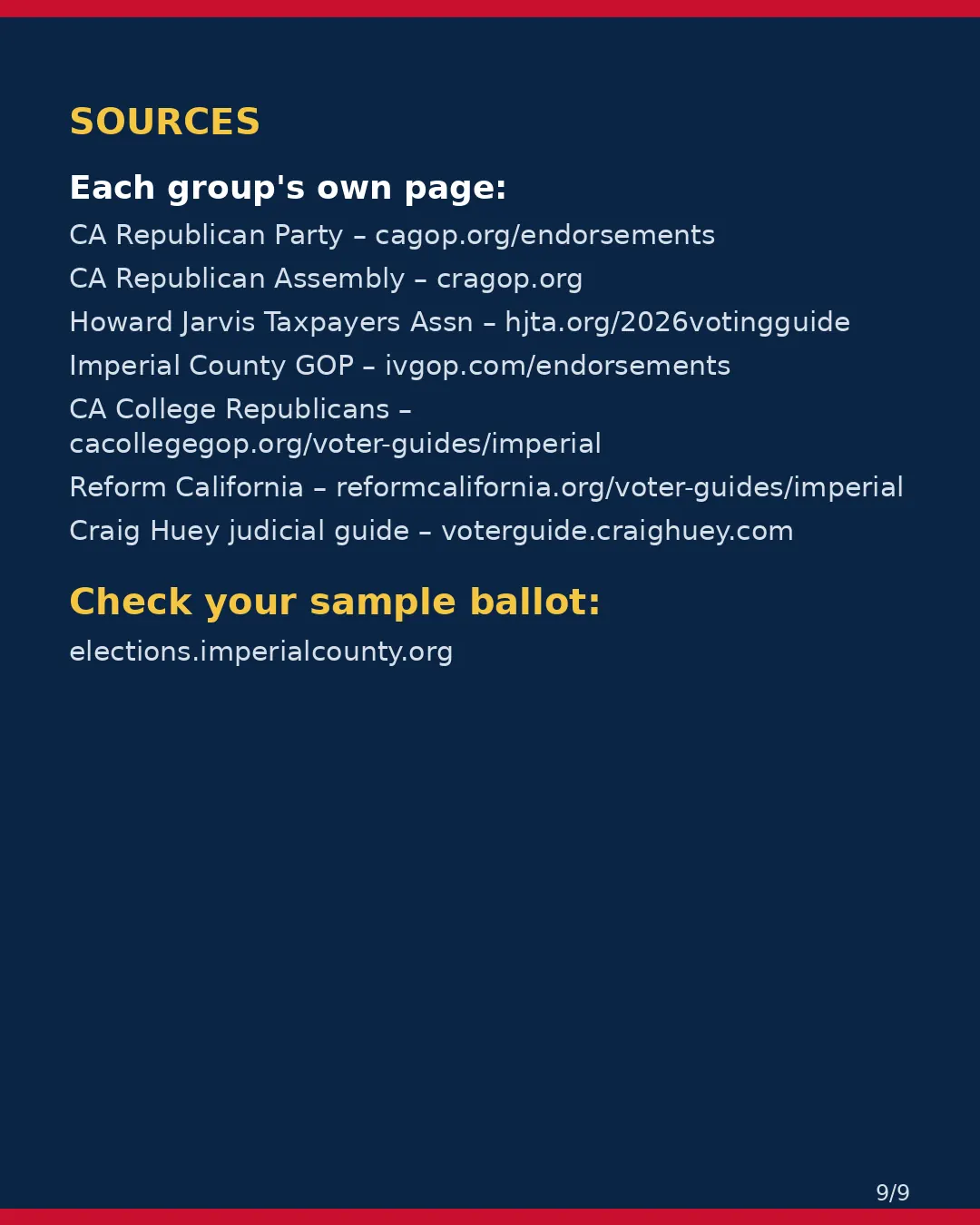 Imperial County, Nov 3, 2026: where conservative groups stand on your ballot. (9/9)
