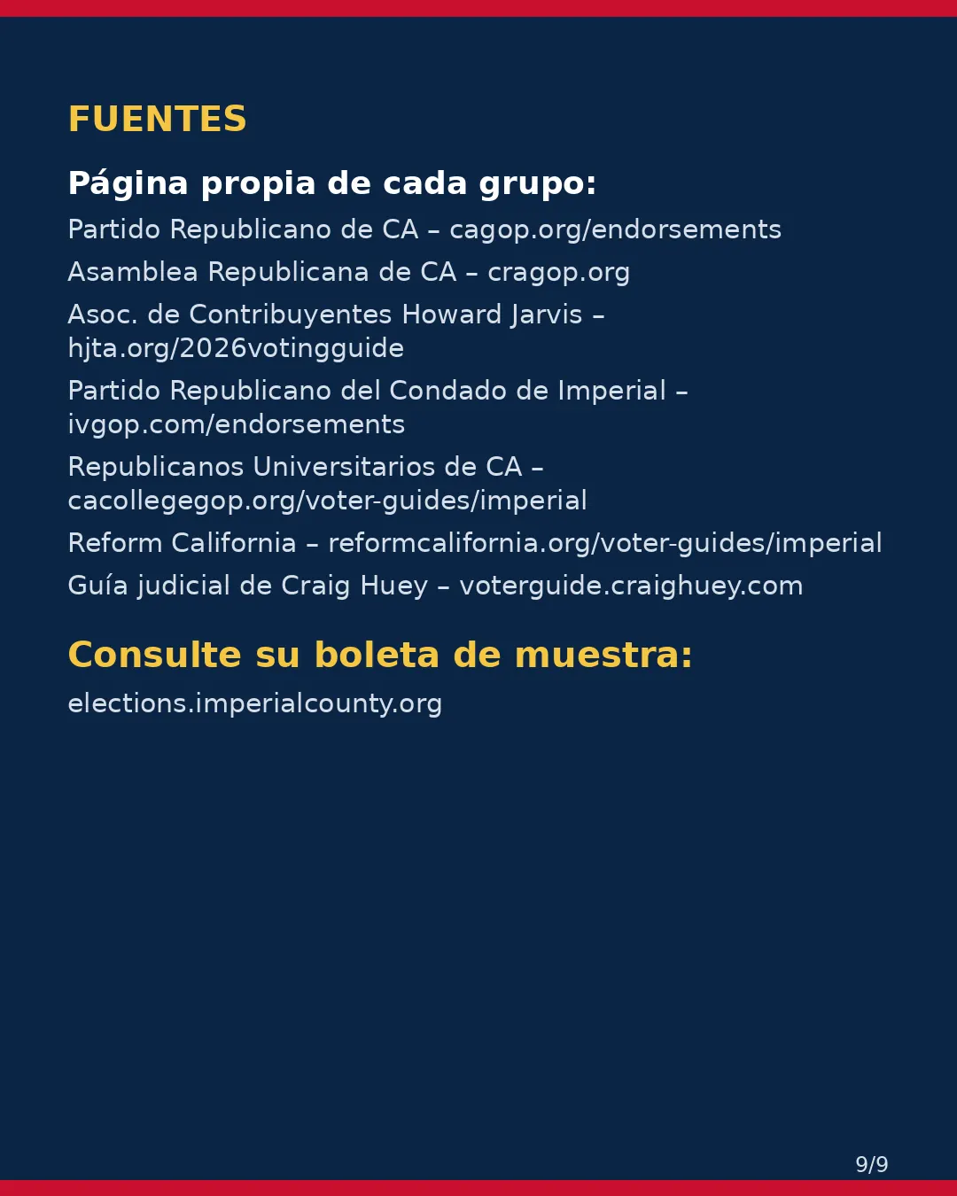 Condado de Imperial, 3 de noviembre de 2026: la postura de los grupos conservadores sobre su boleta. (9/9)