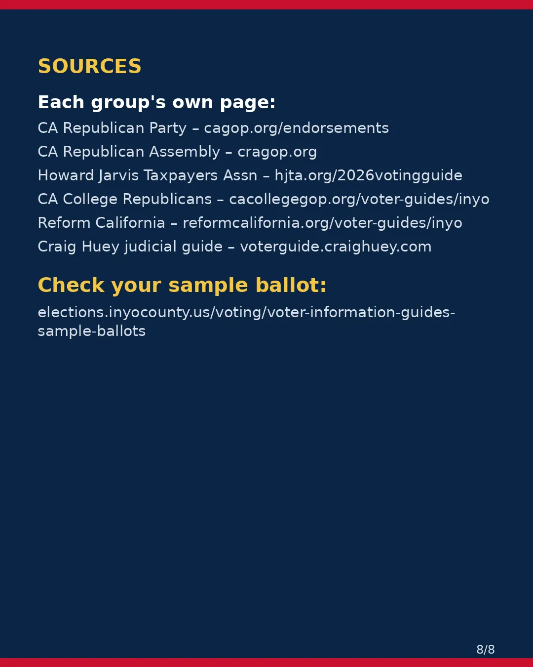 Inyo County, Nov 3, 2026: where conservative groups stand on your ballot. (8/8)