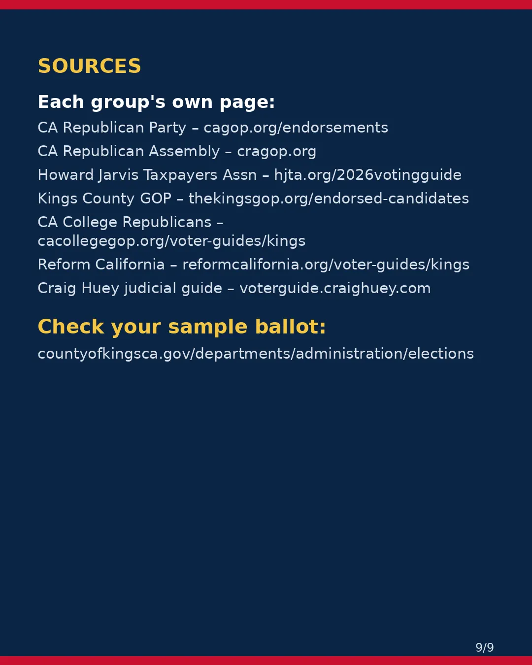Kings County, Nov 3, 2026: where conservative groups stand on your ballot. (9/9)