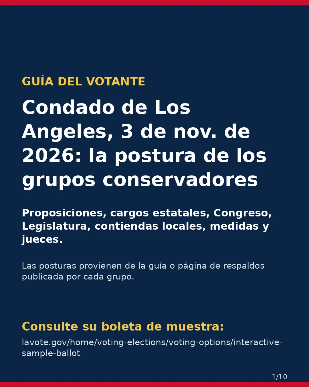 Condado de Los Angeles, 3 de noviembre de 2026: la postura de los grupos conservadores sobre su boleta. (1/10)