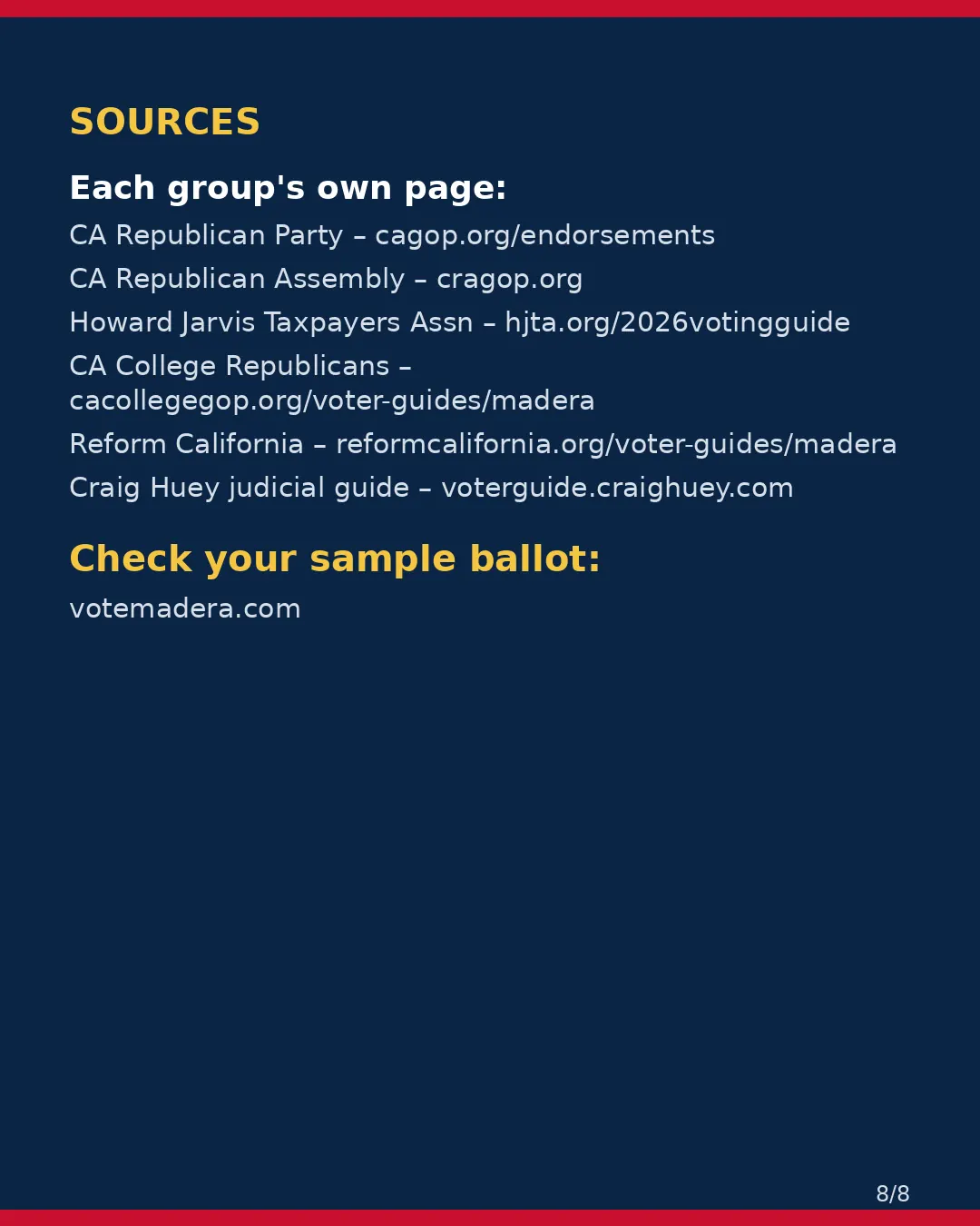 Madera County, Nov 3, 2026: where conservative groups stand on your ballot. (8/8)