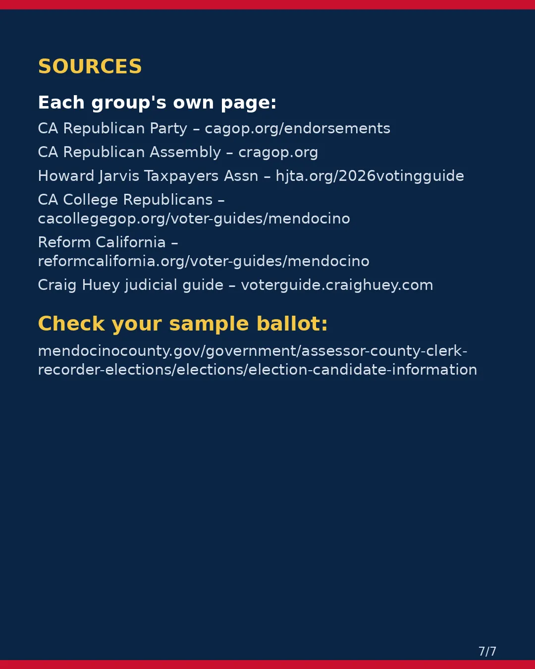 Mendocino County, Nov 3, 2026: where conservative groups stand on your ballot. (7/7)