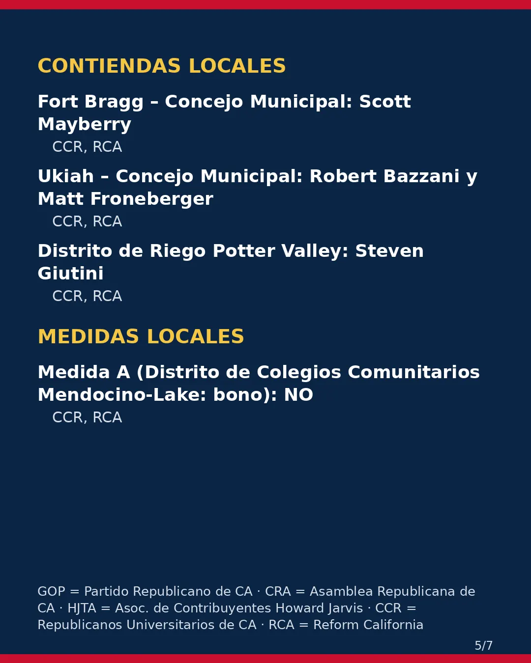 Condado de Mendocino, 3 de noviembre de 2026: la postura de los grupos conservadores sobre su boleta. (5/7)