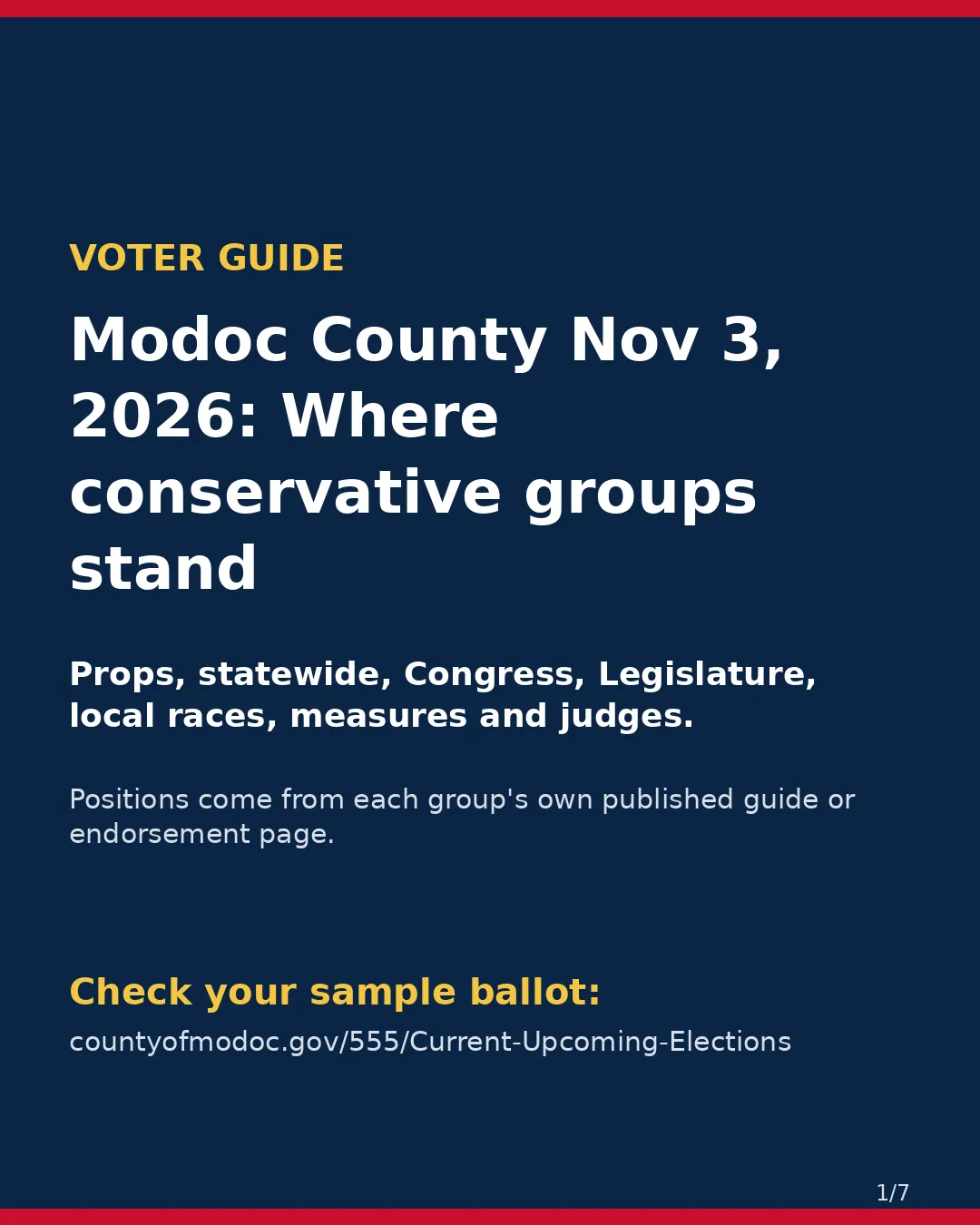 Modoc County, Nov 3, 2026: where conservative groups stand on your ballot. (1/7)