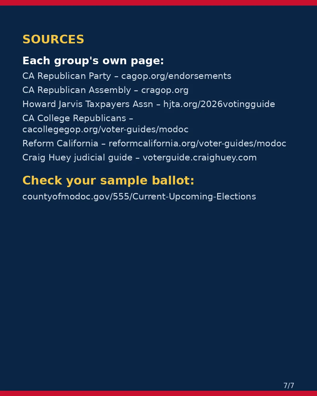 Modoc County, Nov 3, 2026: where conservative groups stand on your ballot. (7/7)