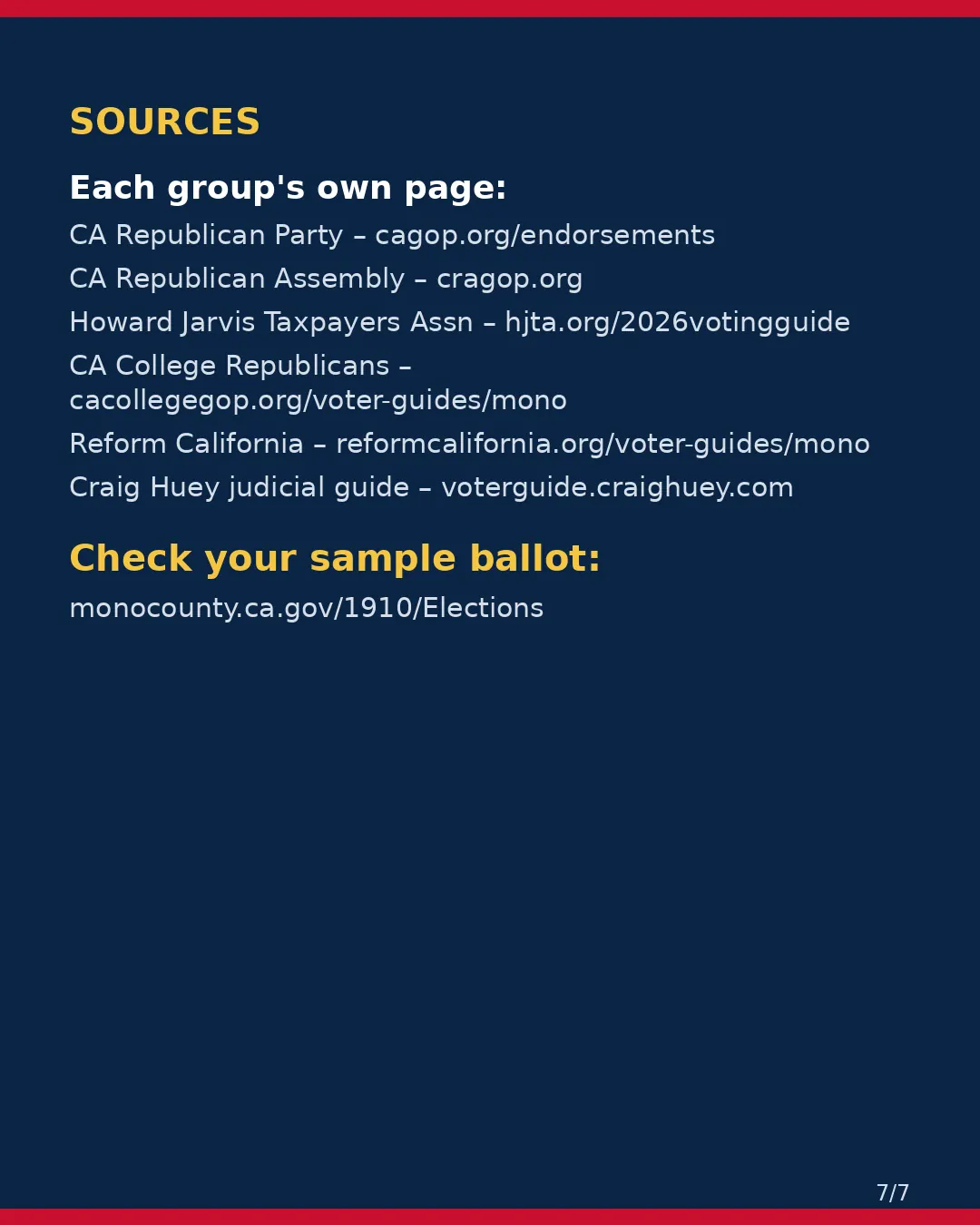 Mono County, Nov 3, 2026: where conservative groups stand on your ballot. (7/7)