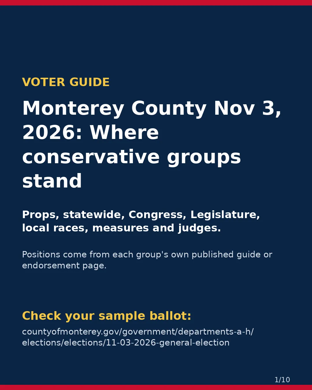 Monterey County, Nov 3, 2026: where conservative groups stand on your ballot. (1/10)