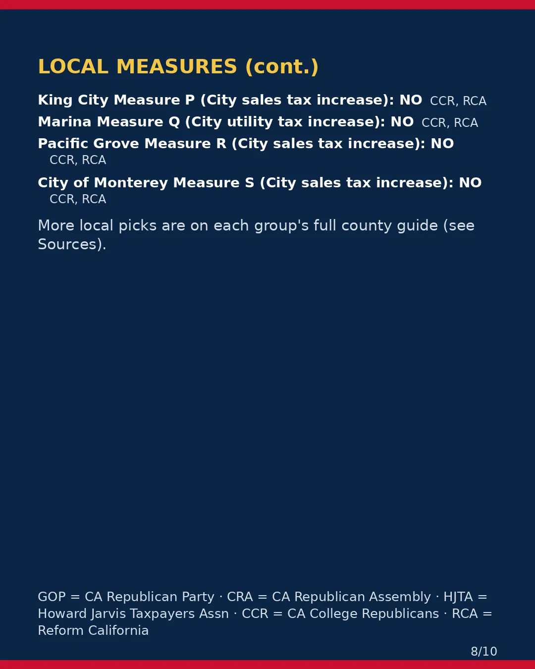 Monterey County, Nov 3, 2026: where conservative groups stand on your ballot. (8/10)