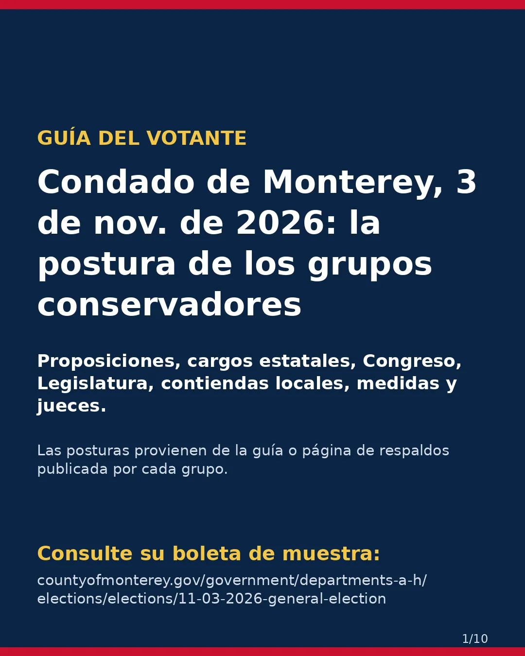 Condado de Monterey, 3 de noviembre de 2026: la postura de los grupos conservadores sobre su boleta. (1/10)