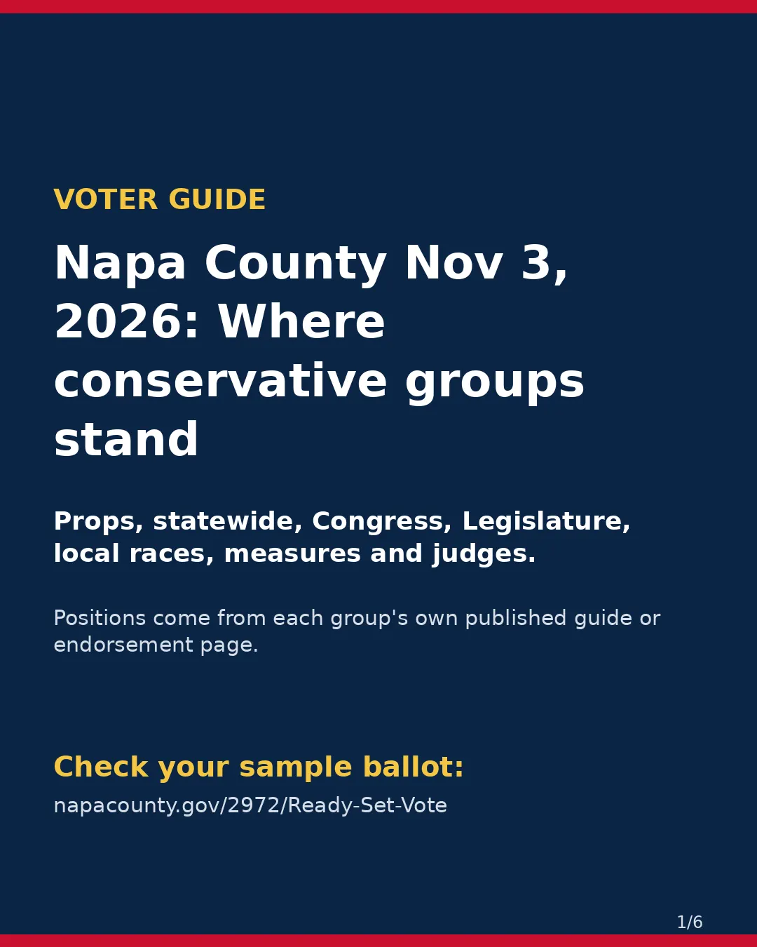 Napa County, Nov 3, 2026: where conservative groups stand on your ballot. (1/6)