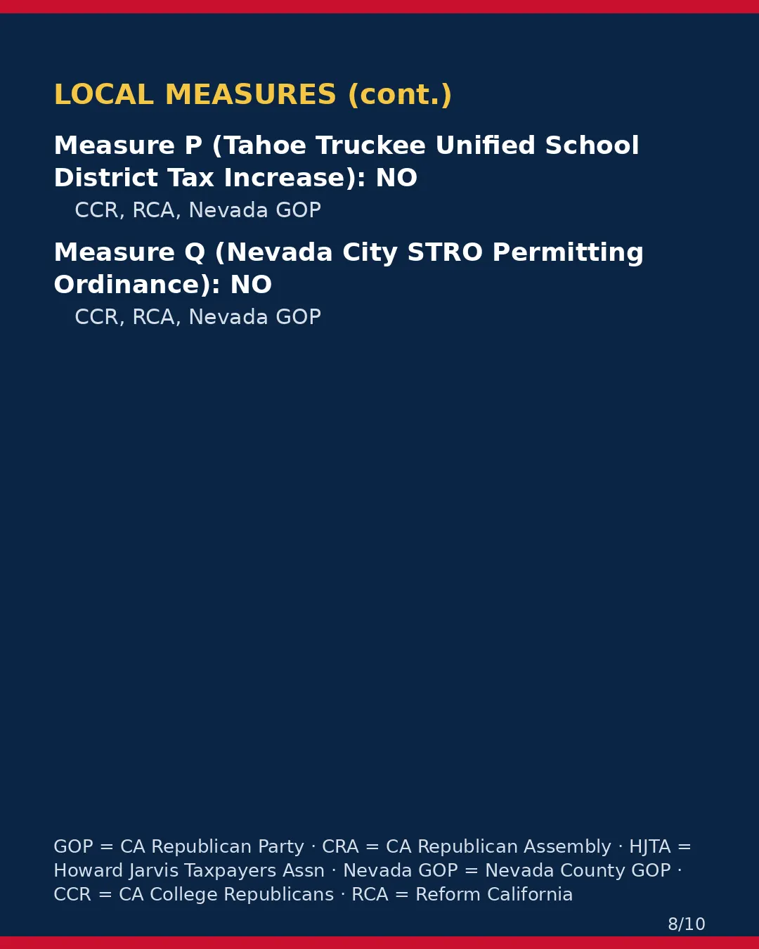 Nevada County, Nov 3, 2026: where conservative groups stand on your ballot. (8/10)