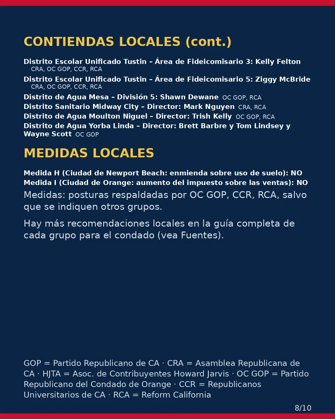 Condado de Orange, 3 de noviembre de 2026: la postura de los grupos conservadores sobre su boleta. (8/10)