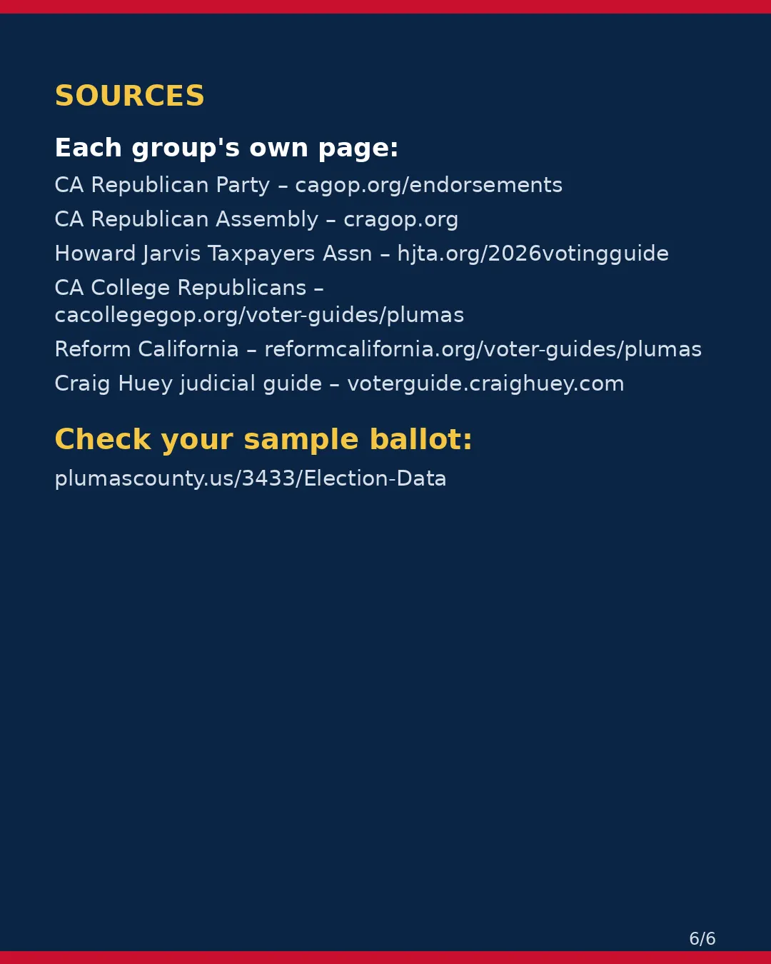 Plumas County, Nov 3, 2026: where conservative groups stand on your ballot. (6/6)