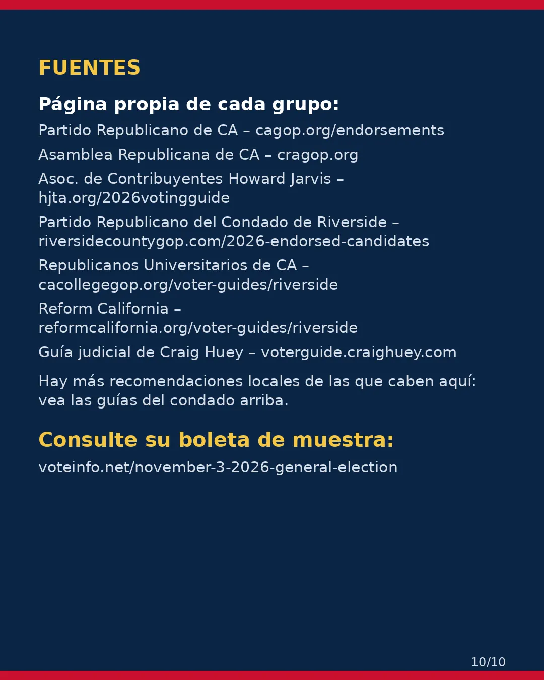 Condado de Riverside, 3 de noviembre de 2026: la postura de los grupos conservadores sobre su boleta. (10/10)