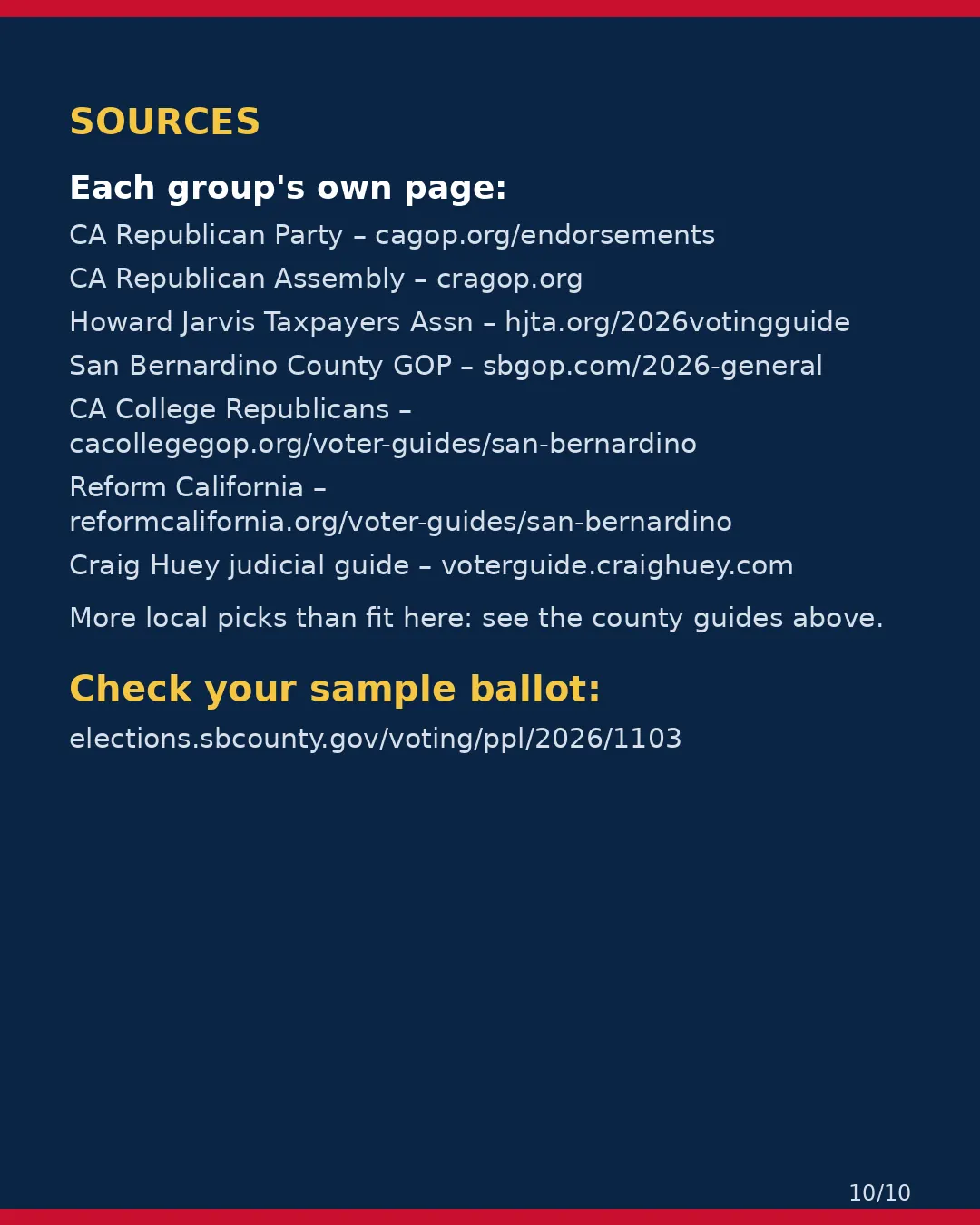 San Bernardino County, Nov 3, 2026: where conservative groups stand on your ballot. (10/10)