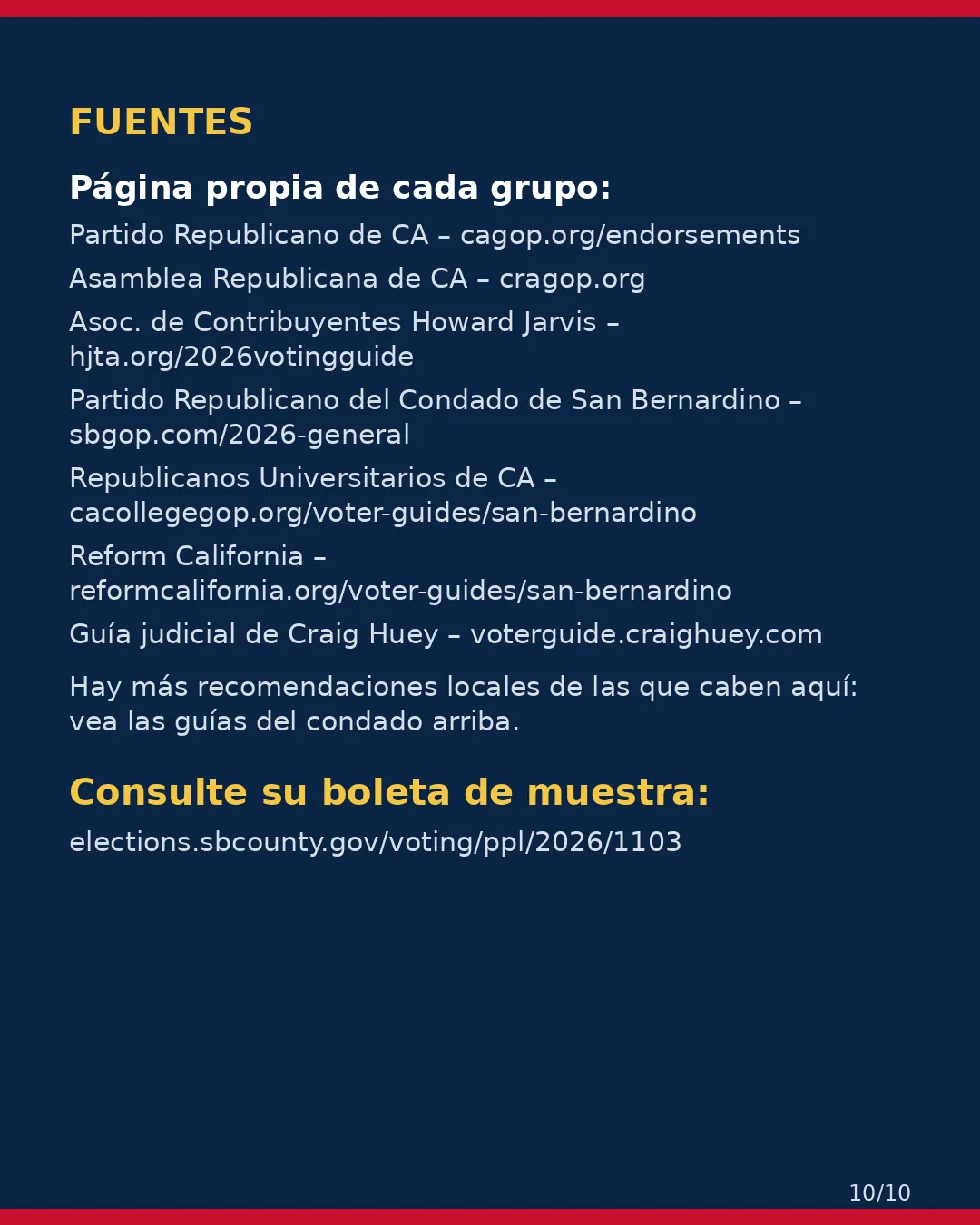 Condado de San Bernardino, 3 de noviembre de 2026: la postura de los grupos conservadores sobre su boleta. (10/10)