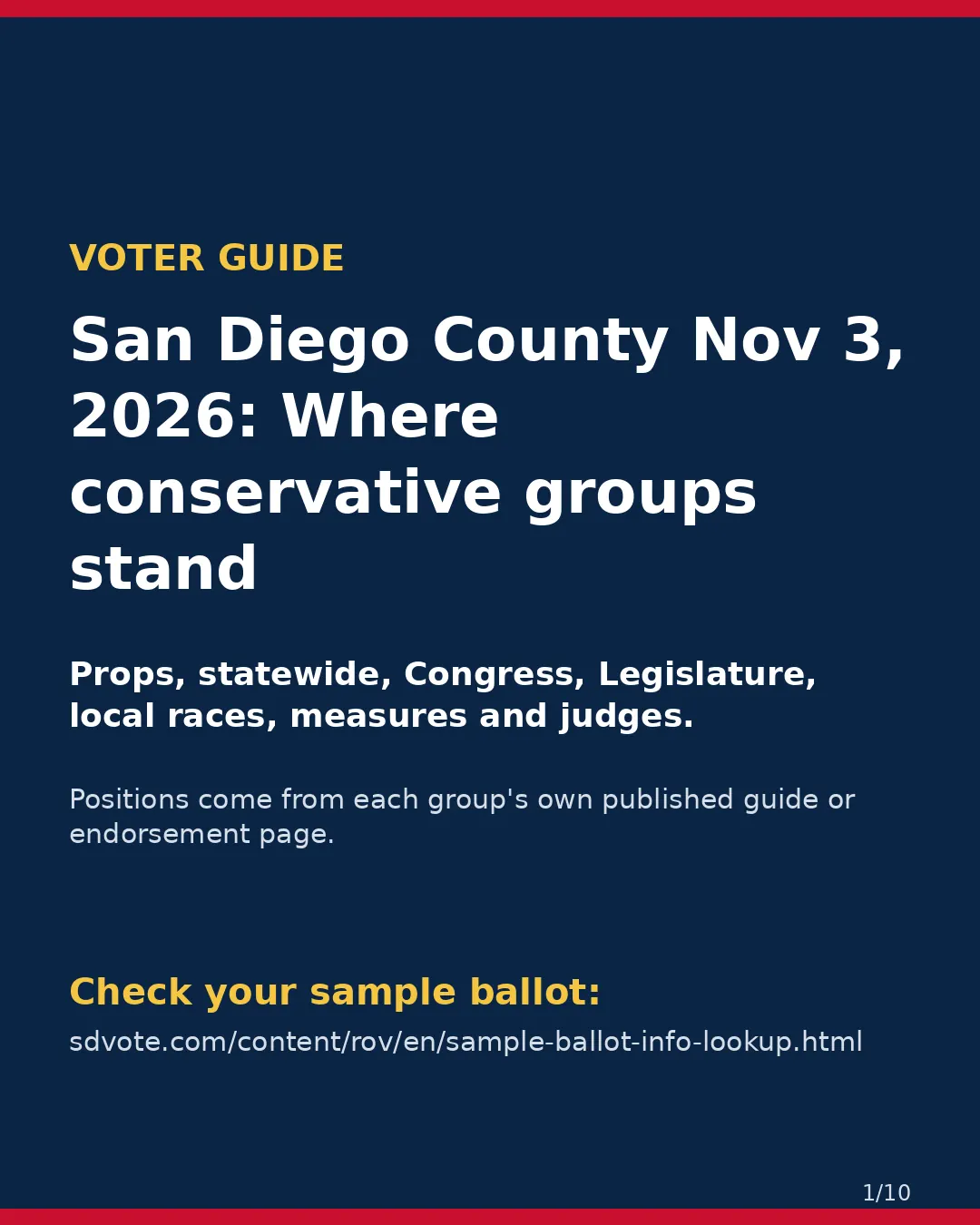 San Diego County, Nov 3, 2026: where conservative groups stand on your ballot. (1/10)