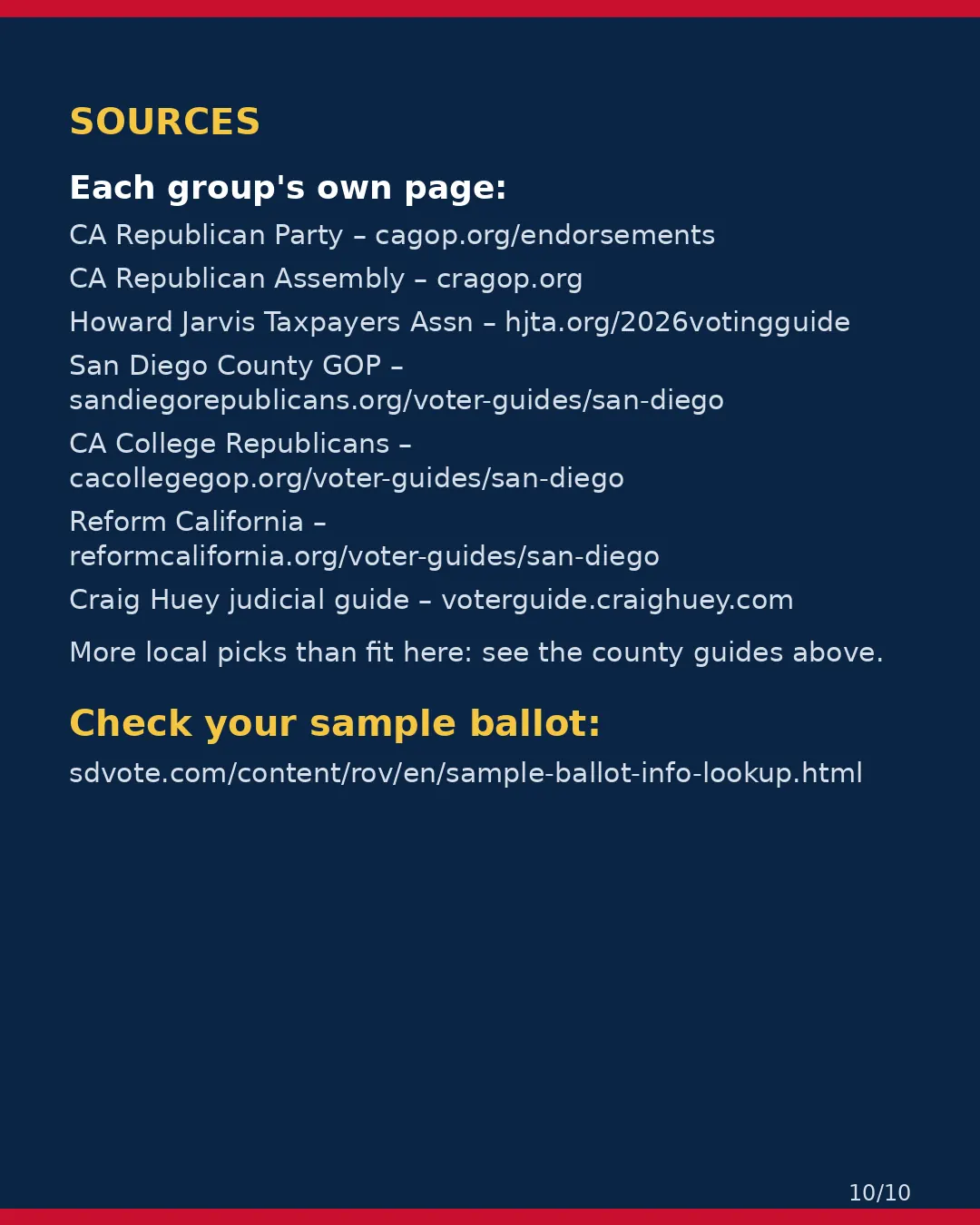 San Diego County, Nov 3, 2026: where conservative groups stand on your ballot. (10/10)