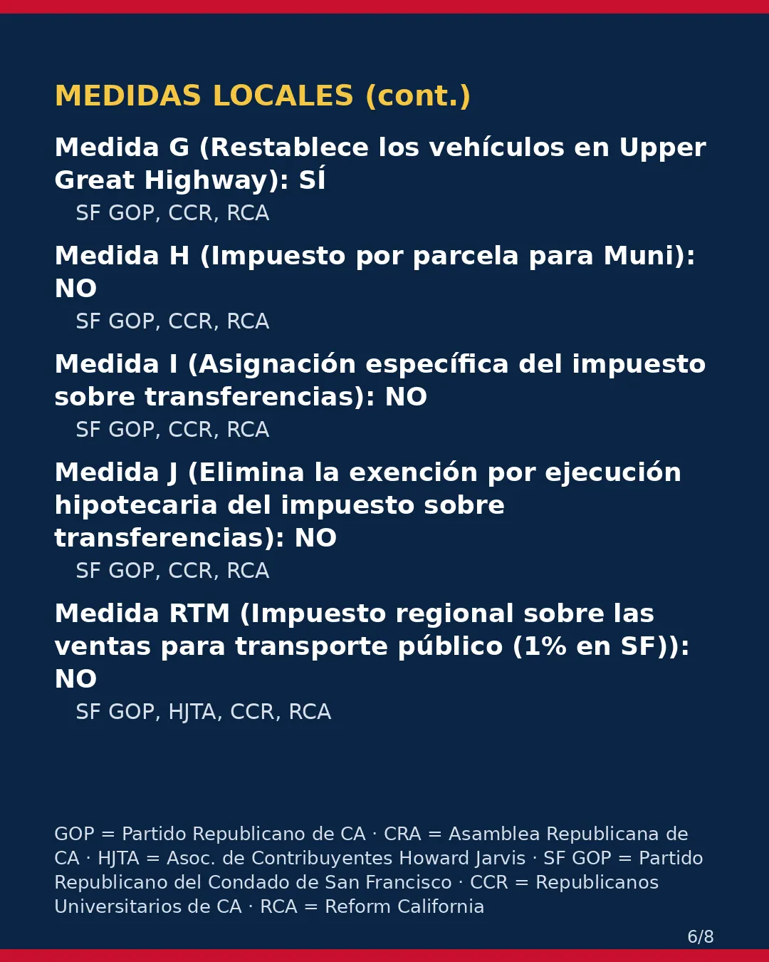 Condado de San Francisco, 3 de noviembre de 2026: la postura de los grupos conservadores sobre su boleta. (6/8)