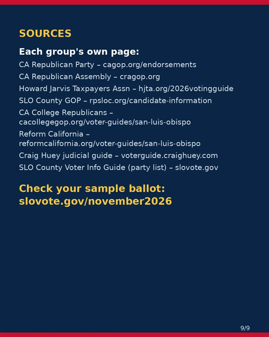 San Luis Obispo County, Nov 3, 2026: where conservative groups stand on your ballot. (9/9)