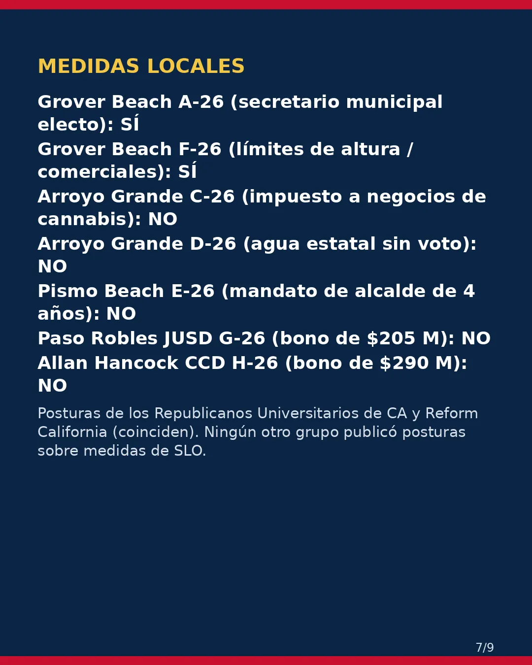Condado de SLO, 3 de noviembre de 2026: la postura de los grupos conservadores sobre su boleta. (7/9)
