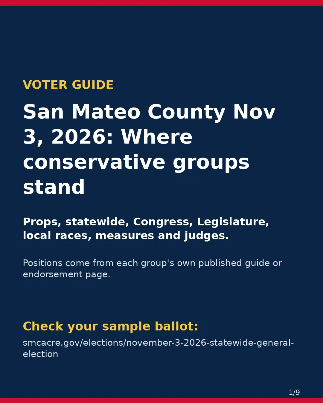 San Mateo County, Nov 3, 2026: where conservative groups stand on your ballot. (1/9)