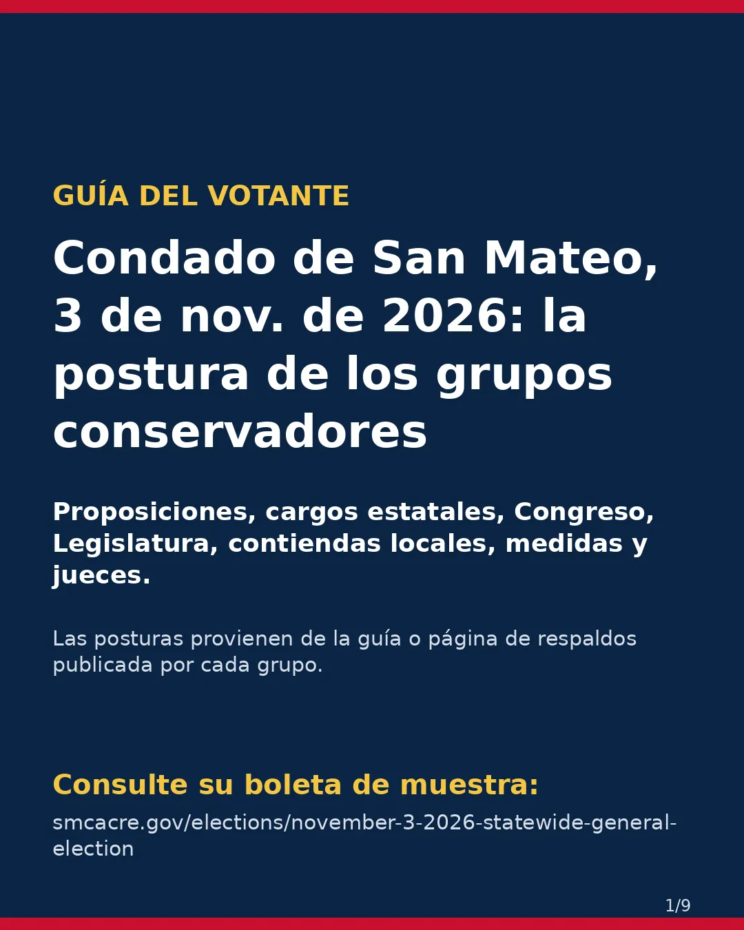 Condado de San Mateo, 3 de noviembre de 2026: la postura de los grupos conservadores sobre su boleta. (1/9)