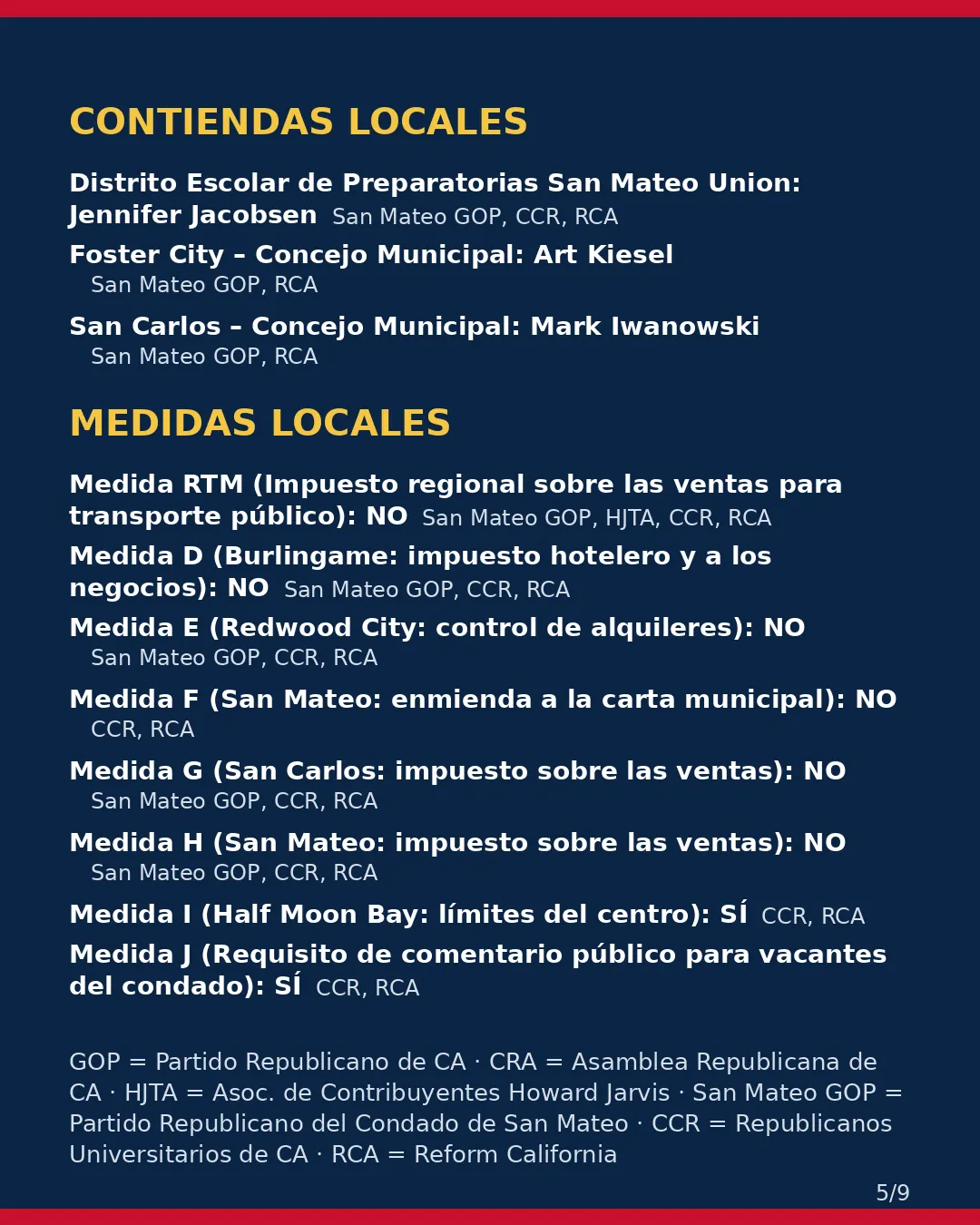 Condado de San Mateo, 3 de noviembre de 2026: la postura de los grupos conservadores sobre su boleta. (5/9)