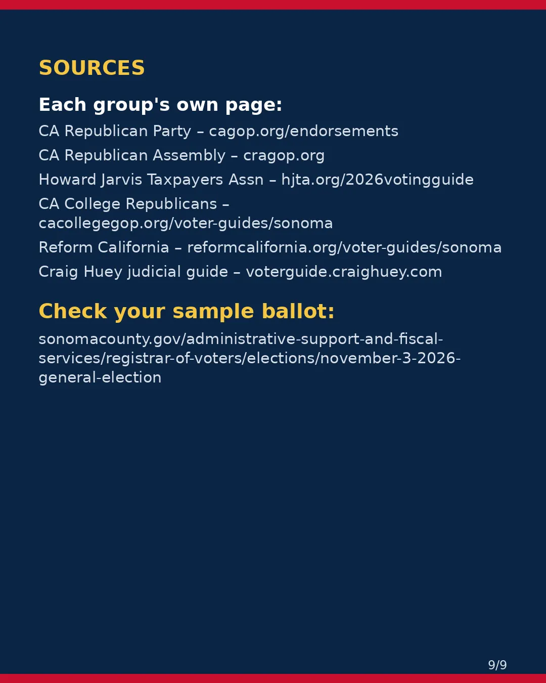 Sonoma County, Nov 3, 2026: where conservative groups stand on your ballot. (9/9)