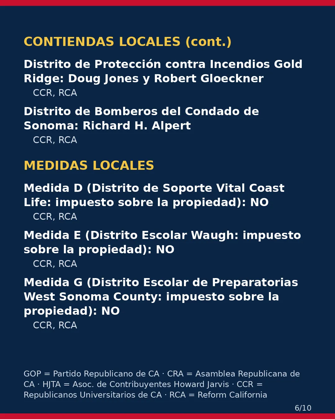 Condado de Sonoma, 3 de noviembre de 2026: la postura de los grupos conservadores sobre su boleta. (6/10)
