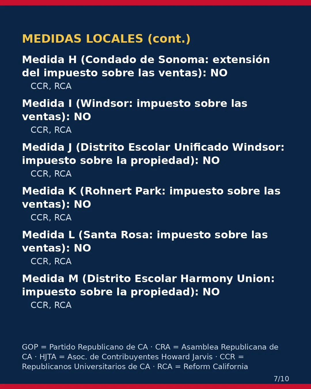 Condado de Sonoma, 3 de noviembre de 2026: la postura de los grupos conservadores sobre su boleta. (7/10)