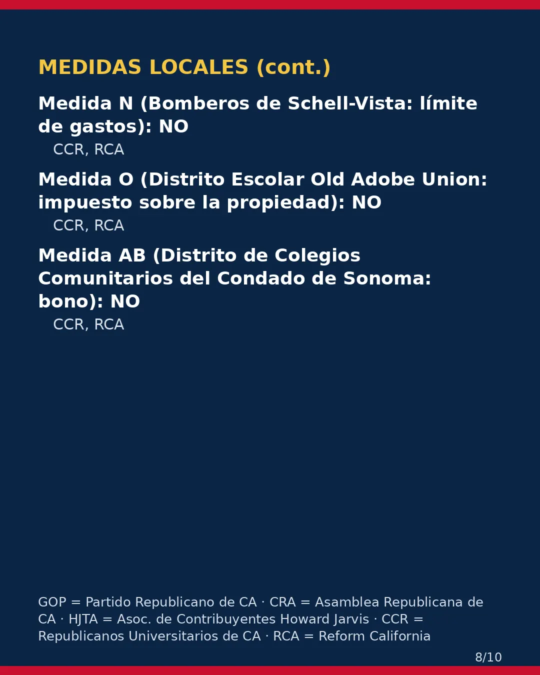 Condado de Sonoma, 3 de noviembre de 2026: la postura de los grupos conservadores sobre su boleta. (8/10)
