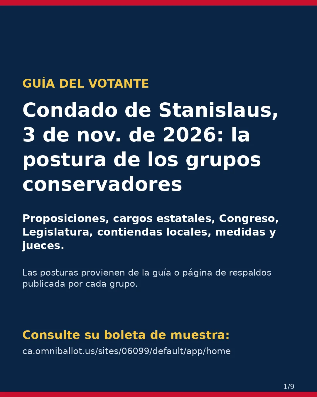Condado de Stanislaus, 3 de noviembre de 2026: la postura de los grupos conservadores sobre su boleta. (1/9)
