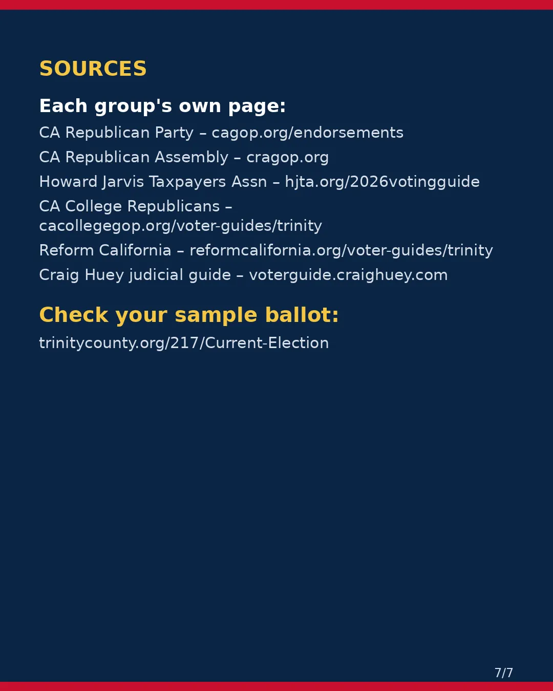 Trinity County, Nov 3, 2026: where conservative groups stand on your ballot. (7/7)