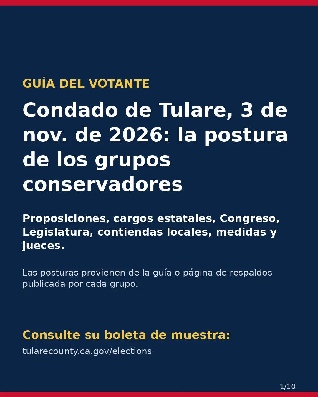 Condado de Tulare, 3 de noviembre de 2026: la postura de los grupos conservadores sobre su boleta. (1/10)
