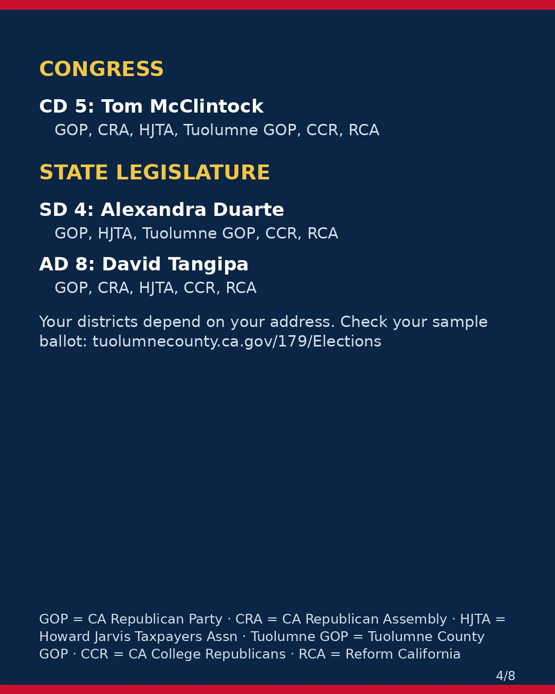Tuolumne County, Nov 3, 2026: where conservative groups stand on your ballot. (4/8)