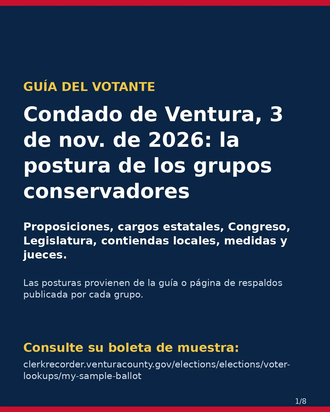 Condado de Ventura, 3 de noviembre de 2026: la postura de los grupos conservadores sobre su boleta. (1/8)