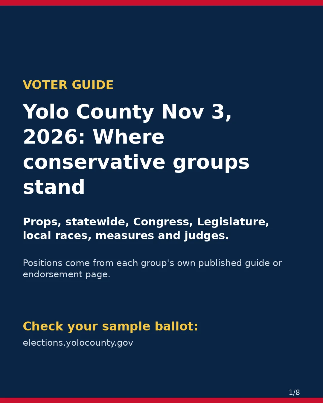 Yolo County, Nov 3, 2026: where conservative groups stand on your ballot. (1/8)