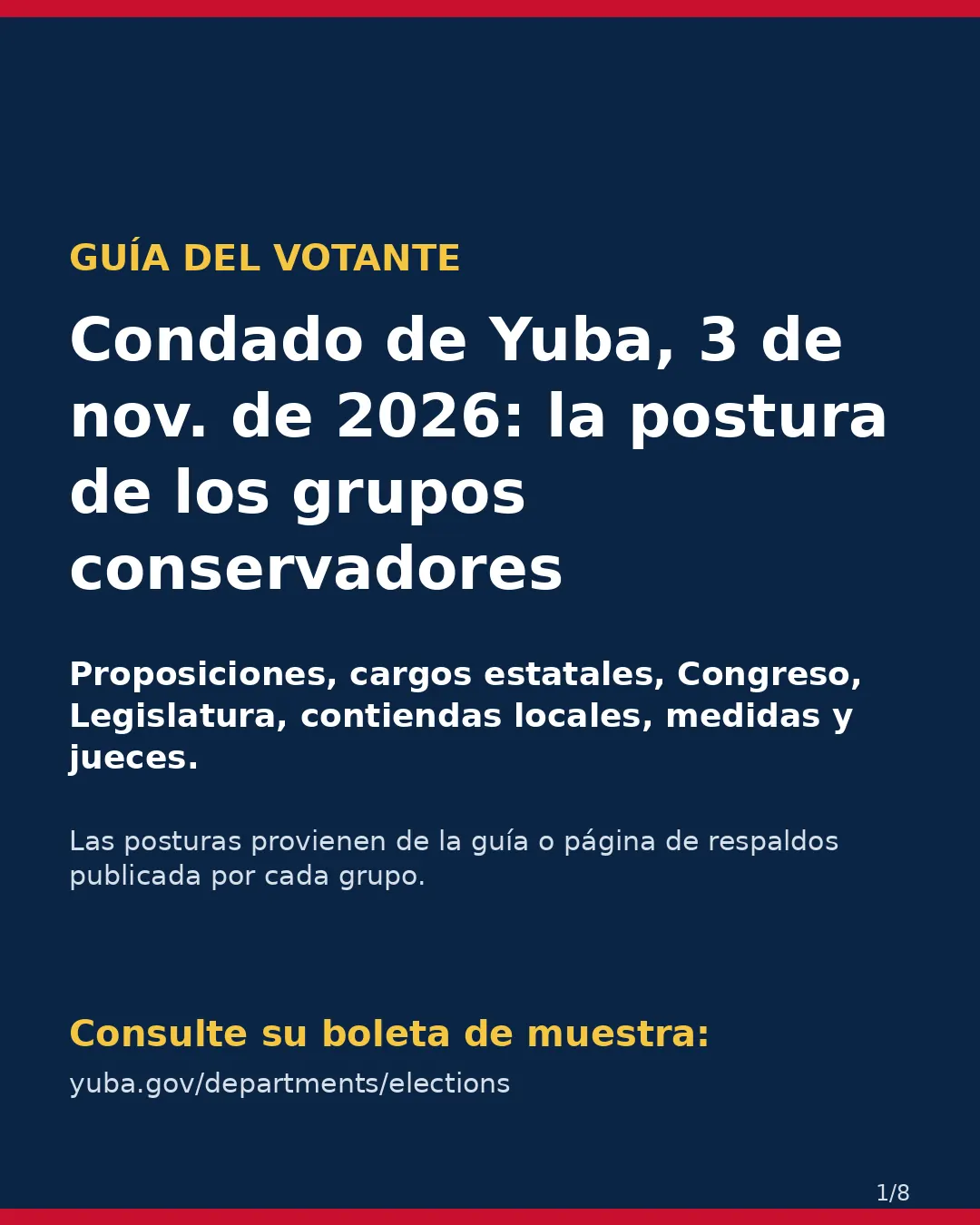 Condado de Yuba, 3 de noviembre de 2026: la postura de los grupos conservadores sobre su boleta. (1/8)